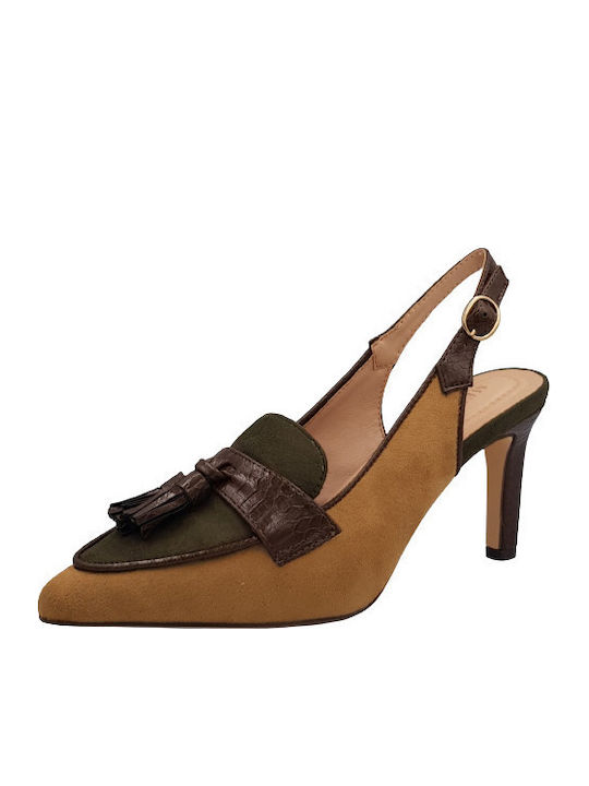 Leder Pumps mit Riemchen Mehrfarbig