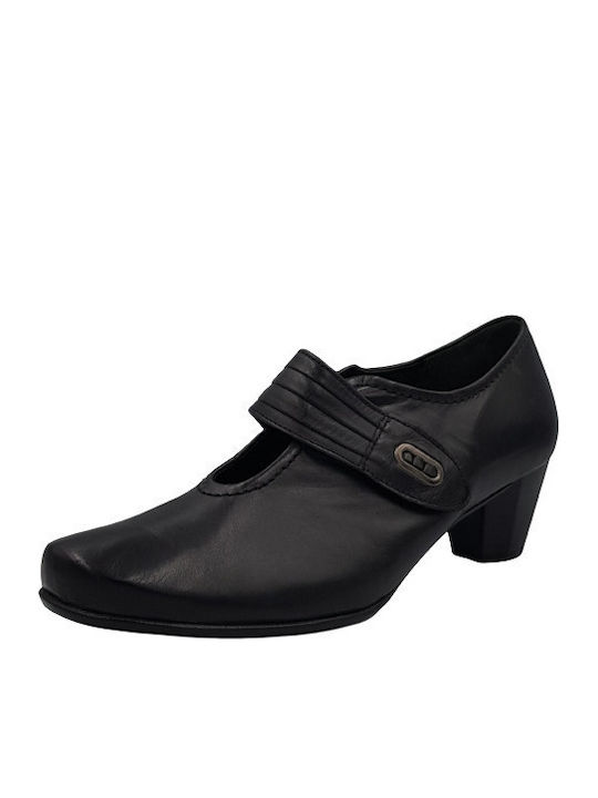Leather Black Heels with Strap