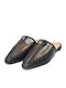 Flach Leder Mules in Schwarz Farbe