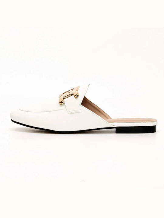 Plato Chunky Heel Leather Mules White