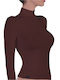 Langärmelig Braun Damen T-Shirt Rollkragen