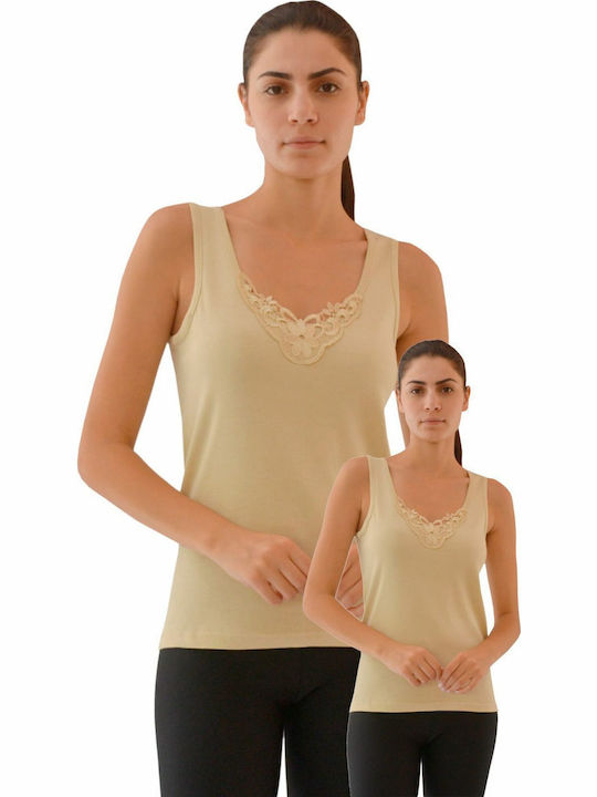 Onurel Ärmellos Beige Damen T-Shirt