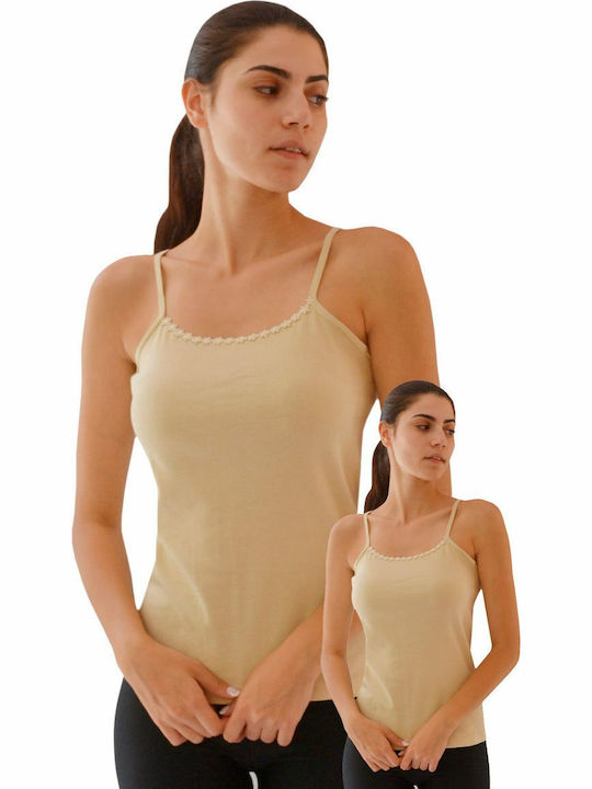 Onurel mit Spaghetti-Träger Beige Damen T-Shirt