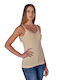 Jokers mit Spaghetti-Träger Beige Damen T-Shirt