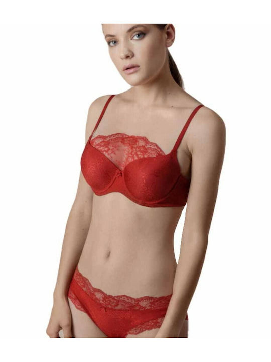 Gisela Lace Underwear Set with Bra & Slip Red