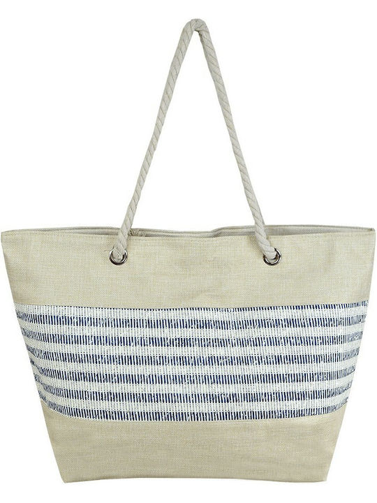 Aquablue Striped Fabric Beach Bag with Inner Pockets Beige 26828 Skroutz .mt
