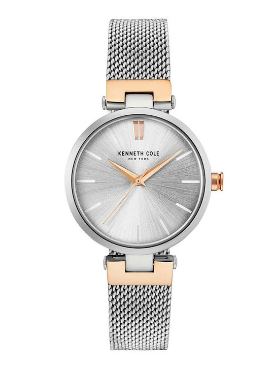 Kenneth Cole York Γυναικείο Ρολόι Μπαταρίας με Ασημί Μεταλλικό Μπρασελέ