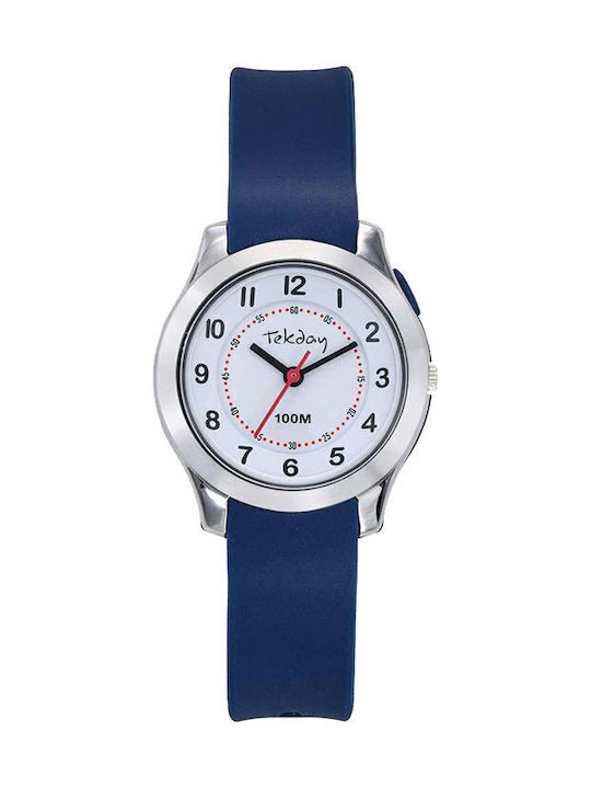 Tekday Strap Γυναικείο Ρολόι 30mm Μπαταρίας με Μπλε Καουτσούκ Λουράκι