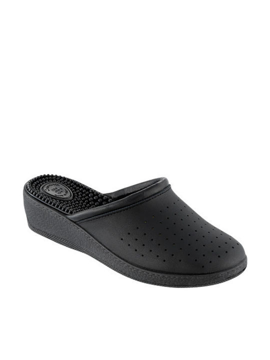 Sanitaire Women's Leather Anatomic Clogs Black