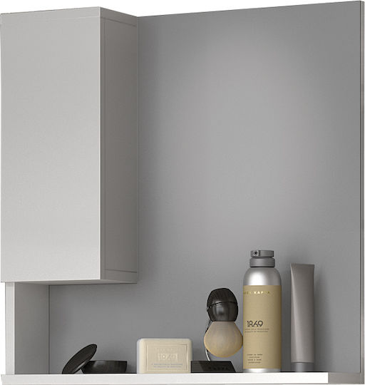 Drop Rectangular Bathroom Mirror made of Particle Board with Shelf & Cabinet 52x67cm White