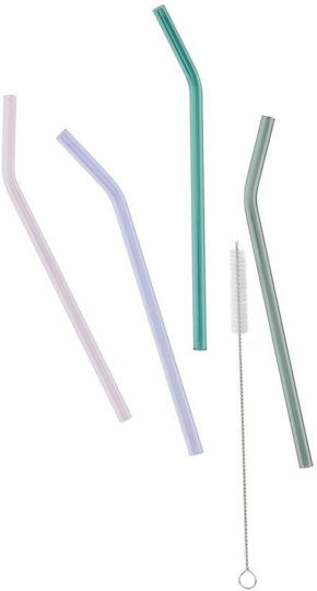 Butlers Glass Drinking Straws Multicolour with Cleaning Brush 5pcs