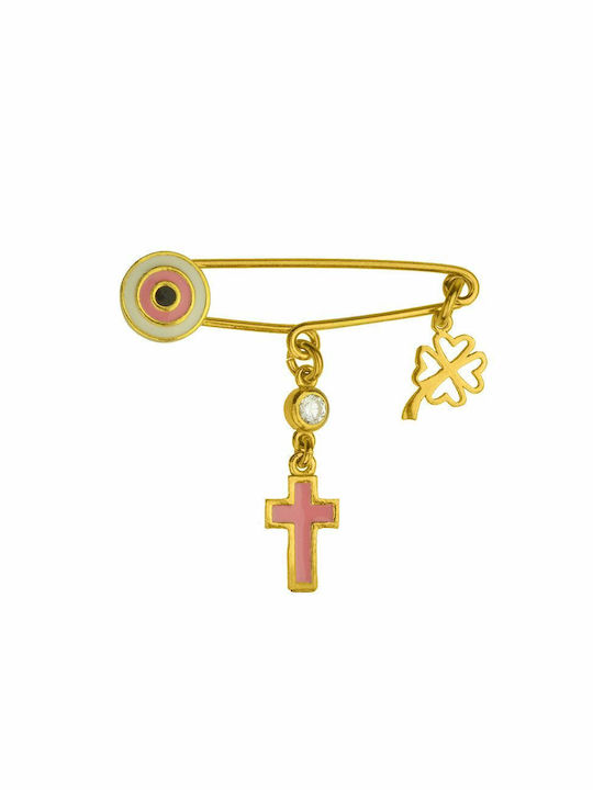 Amor Amor Child Safety Pin made of Gold Plated Silver with Cross for Girl