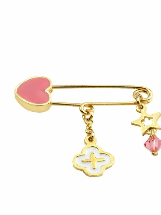 Paraxenies Child Safety Pin made of Gold Plated Silver with Cross for Girl