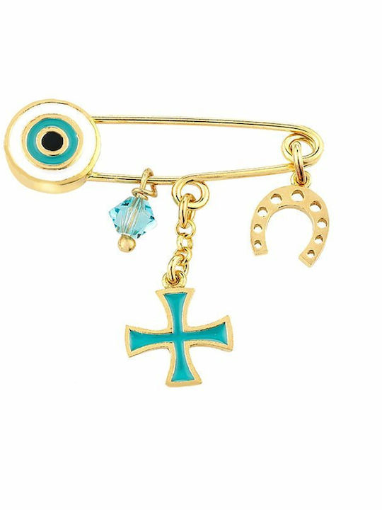 Paraxenies Child Safety Pin made of Gold Plated Silver with Cross for Boy