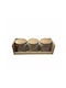 Lampiris Interiors Set 3 Stück Lebensmittelgläser für Tee mit Deckel und Gestell Hölzernes Transparent 34x13x10cm 3Stück