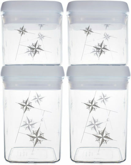 Marine Business Set of 4 General Use Glass Jars with Lid Transparent 10x10x10cm 4 Pieces
