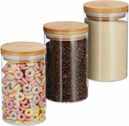 Relaxdays Relaxdays Set 3 Stück Lebensmittelgläser für Allgemeine Verwendung Getreide Zucker Nudeln Kaffee mit Luftdichtem Deckel Glas Transparent 800ml 3 Stück