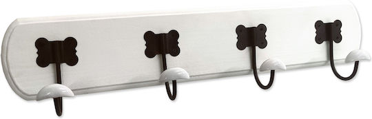 General Trade Antique Wall Hanger Wooden 4 Hooks White 60x12x12cm
