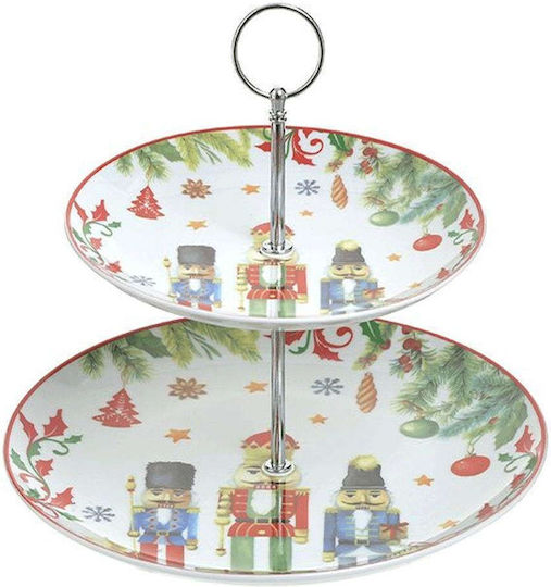 Inart Weihnachtliche Dessertturm-Ständer Porzellan Mehrfarbig D26cm.