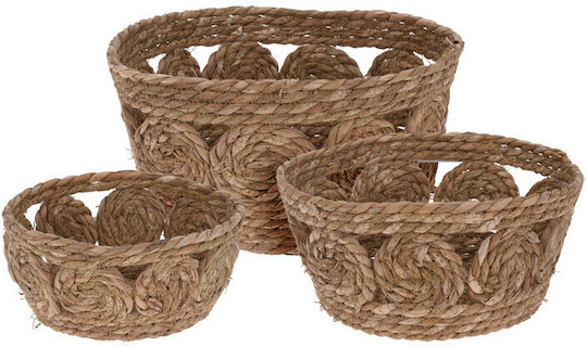 Set of Decorative Baskets Straw Brown 3pcs
