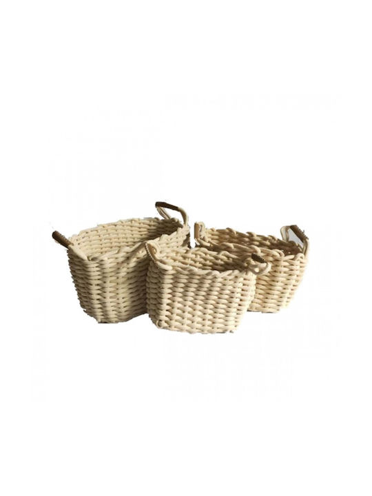 Fabric Decorative Baskets Set Beige 3pcs Dream House Store