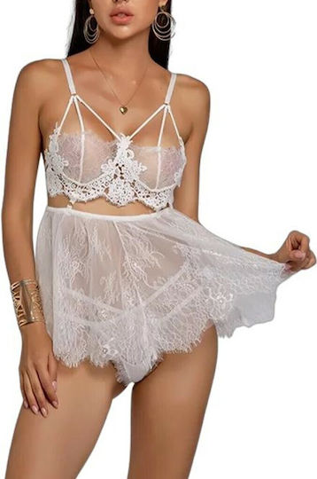 La Lolita Amsterdam Σετ Sexy Νυχτικό με Δαντέλα & Διαφάνεια Λευκό
