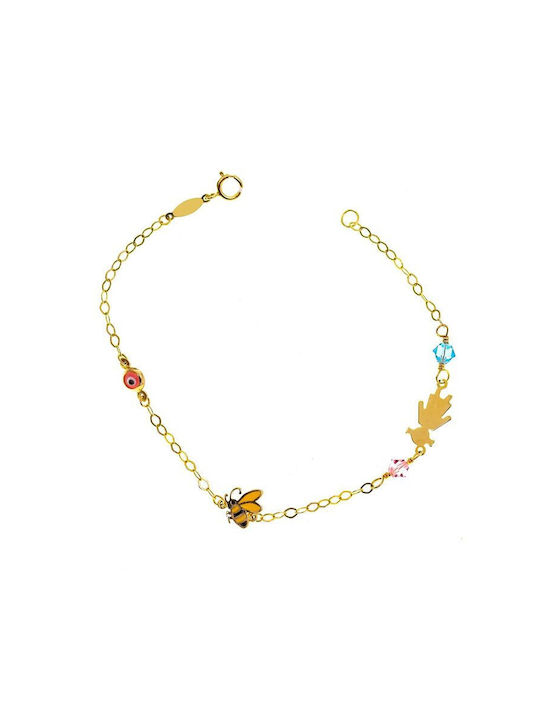 Paraxenies Kids Gold Chain Bracelet 9K with Evil Eye for Girl