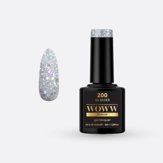 Woww Cosmetics Хибриден Лак за Нокти 3D Silver - 200 с Glitter 8мл 1бр