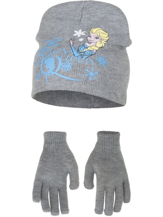 Frozen Queen Kids Beanie Set with Gloves Knitted Gray
