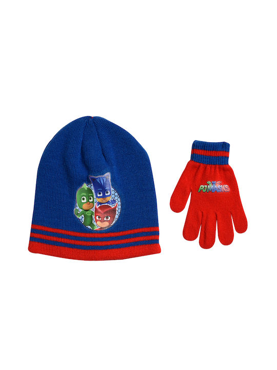 Kids Beanie Set with Gloves Knitted Blue