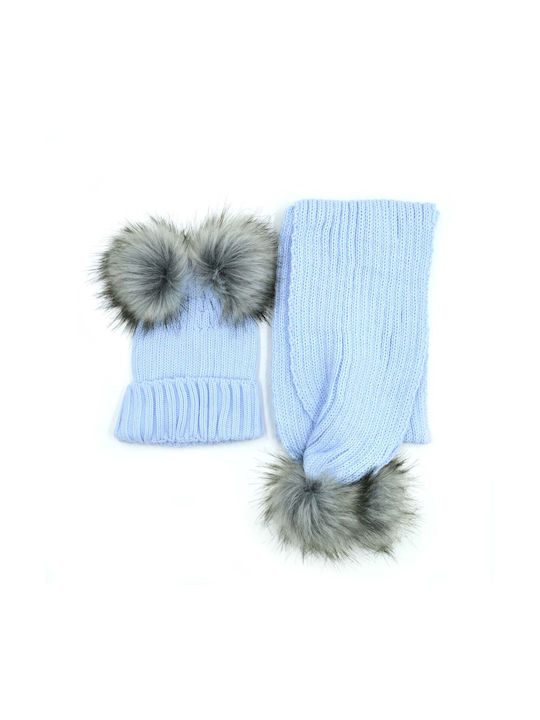 Extan Bebe Kids Beanie Set with Scarf Knitted Light Blue