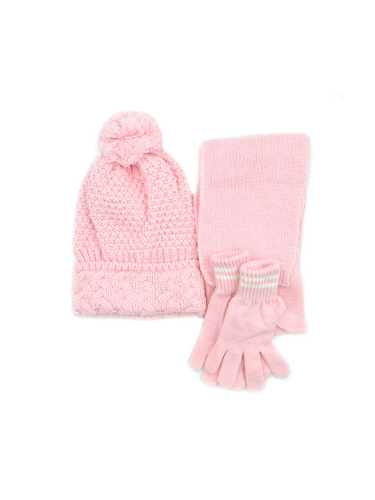 Extan Bebe Kinder Mütze Set mit Schal & Handschuhe Gestrickt Rosa