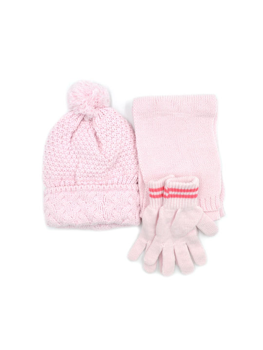 Extan Bebe Kinder Mütze Set mit Handschuhe Gestrickt Rosa