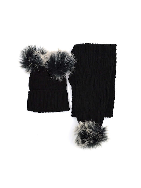 Extan Bebe Kids Beanie Set with Scarf Knitted Black