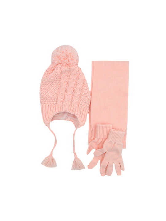 Extan Bebe Kids Beanie Set with Scarf Knitted Pink