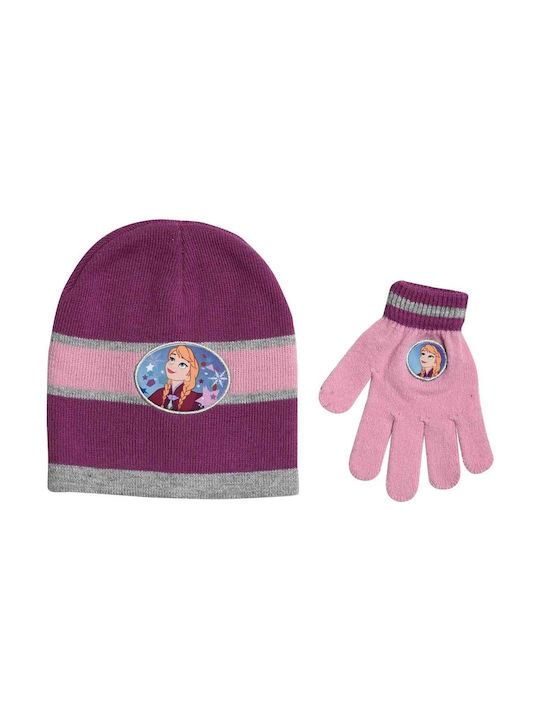 Frozen District Kids Beanie Set with Gloves Knitted Pink