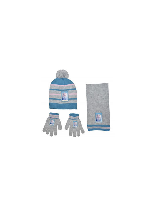 Frozen District Kids Beanie Set with Scarf & Gloves Knitted Gray