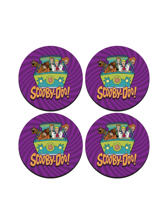Koupakoupa Round Wooden Purple Coasters 4pcs