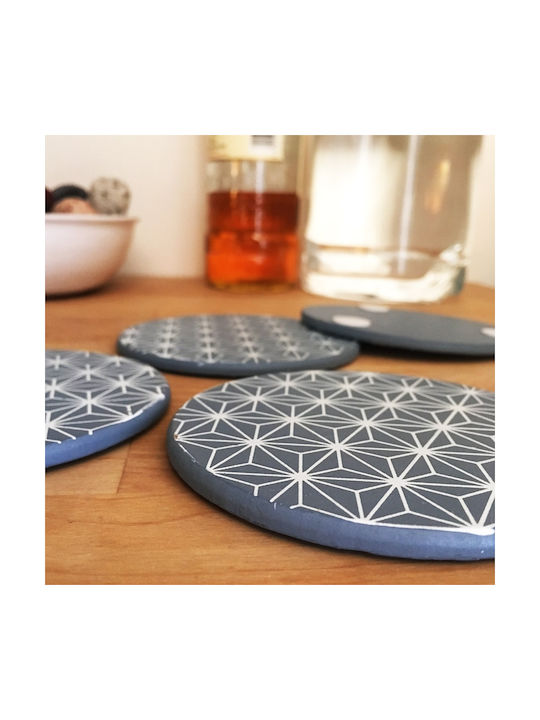 Round Wooden Gray Coasters 6pcs