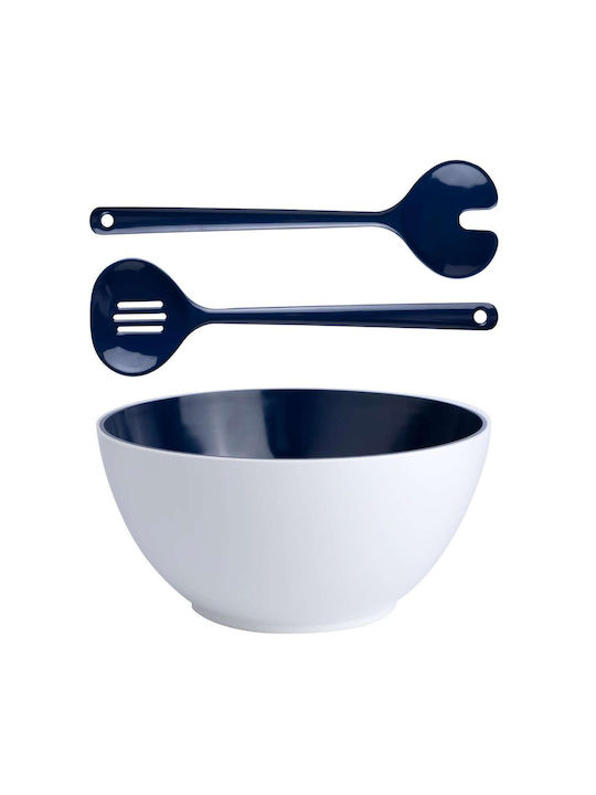 Marine Business Melamine Salad Bowl with Salad Spoons White 25x25cm 3pcs