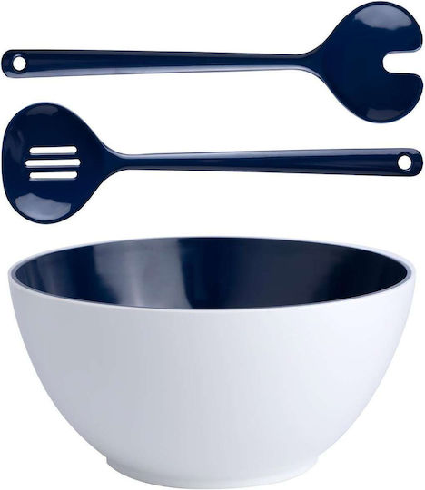 Marine Business Melamine Salad Bowl with Salad Spoons White 25x25cm 3pcs