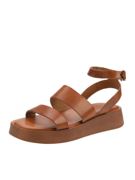 Δερμάτινα Γυναικεία Σανδάλια Flatforms Ταμπά