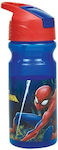 Gim Spiderman Sticlă pentru Copii Spiderman Plastic cu Pai Albastru 500ml