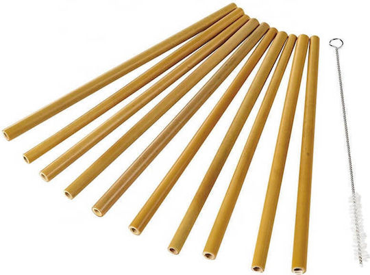 Giftland Bamboo Drinking Straws Brown with Cleaning Brush 10pcs