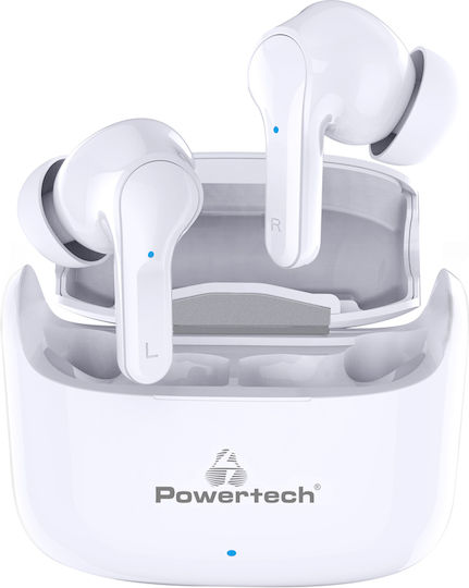 Powertech PT-1052 In-ear Bluetooth Handsfree Ακουστικά με Αντοχή στον Ιδρώτα και Θήκη Φόρτισης Λευκά