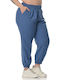 Women's High-waisted Fabric Capri Trousers with Elastic Blue