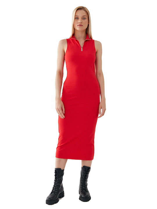 Hugo Boss Καλοκαιρινό Midi Φόρεμα Κόκκινο
