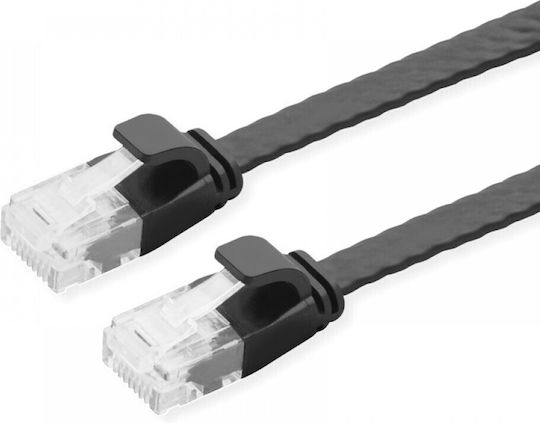 Powertech Flat U/UTP Cat.6a (Gigabit) Καλώδιο Δικτύου Ethernet 1m Μαύρο