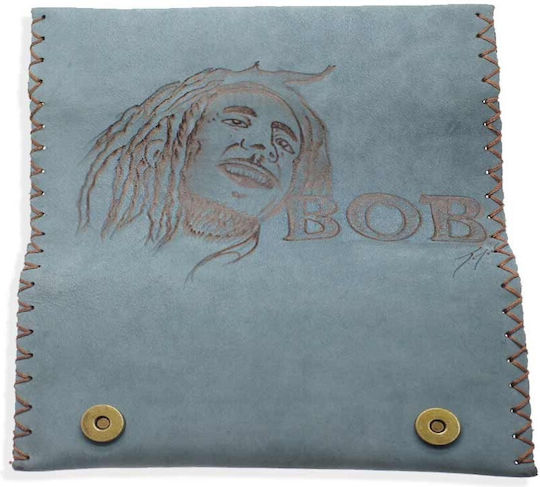 PO.S Bob Marley Lederne Tabaktasche Blau mit magnetischem Verschluss 16.5x7.5cm