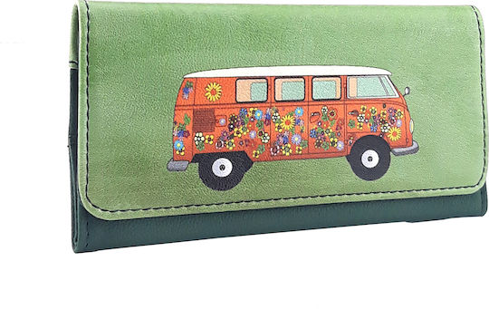 Pera Hippie Van Green Tobacco Pouch made of Artificial Leather Green Handmade with Magnet Closure 16x7.5cm